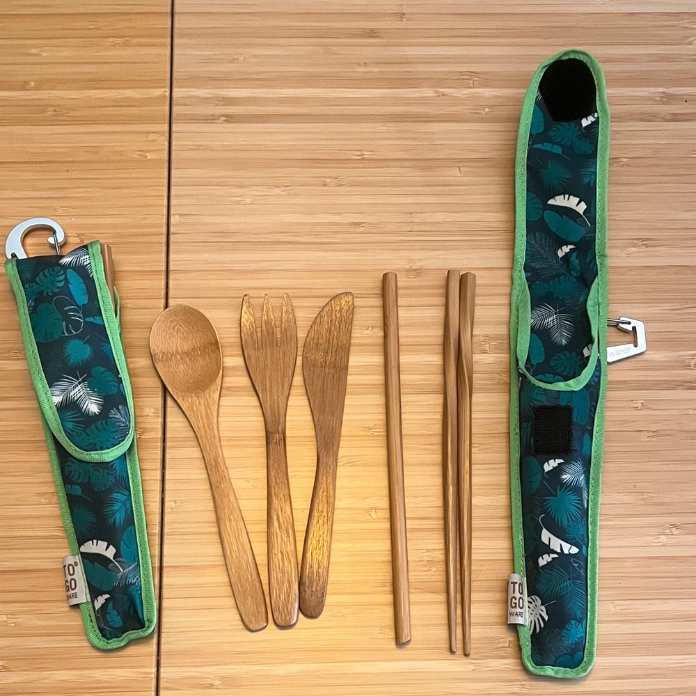 Unused 2 Bamboo Utensil Sets in Carrying Case